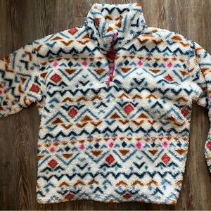 Eddie Bauer Cozy Geometric Patterned Sherpa Fleece Pullover